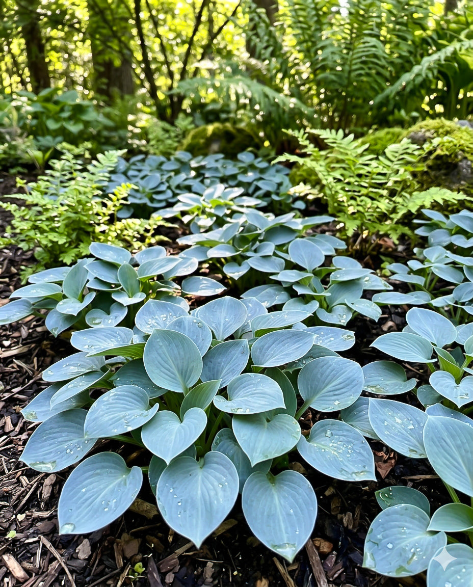 Green plants with heart-shaped leaves in a forest setting